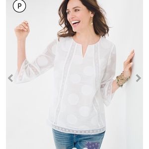 Chicos Casual Boho White Blouse 12 Womens Vacation Cruisewear Shirt 2
